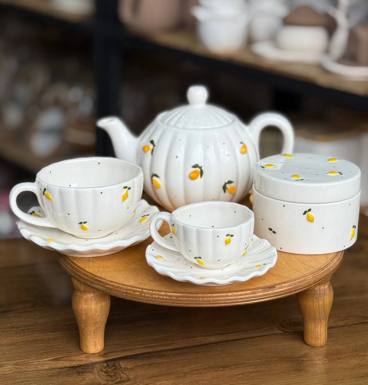 فنجون نعلبکی قهوه خوری طرح لیمویی